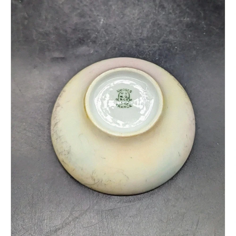 Antique Hand Painted W G Limoges Porcelain Hair Receiver 4.25